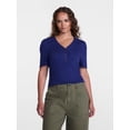 thumbnail image 2 of Scenario Women's V-Neck Henley Top with Short Puff Sleeves, Sizes XS-XXXL, 2 of 6