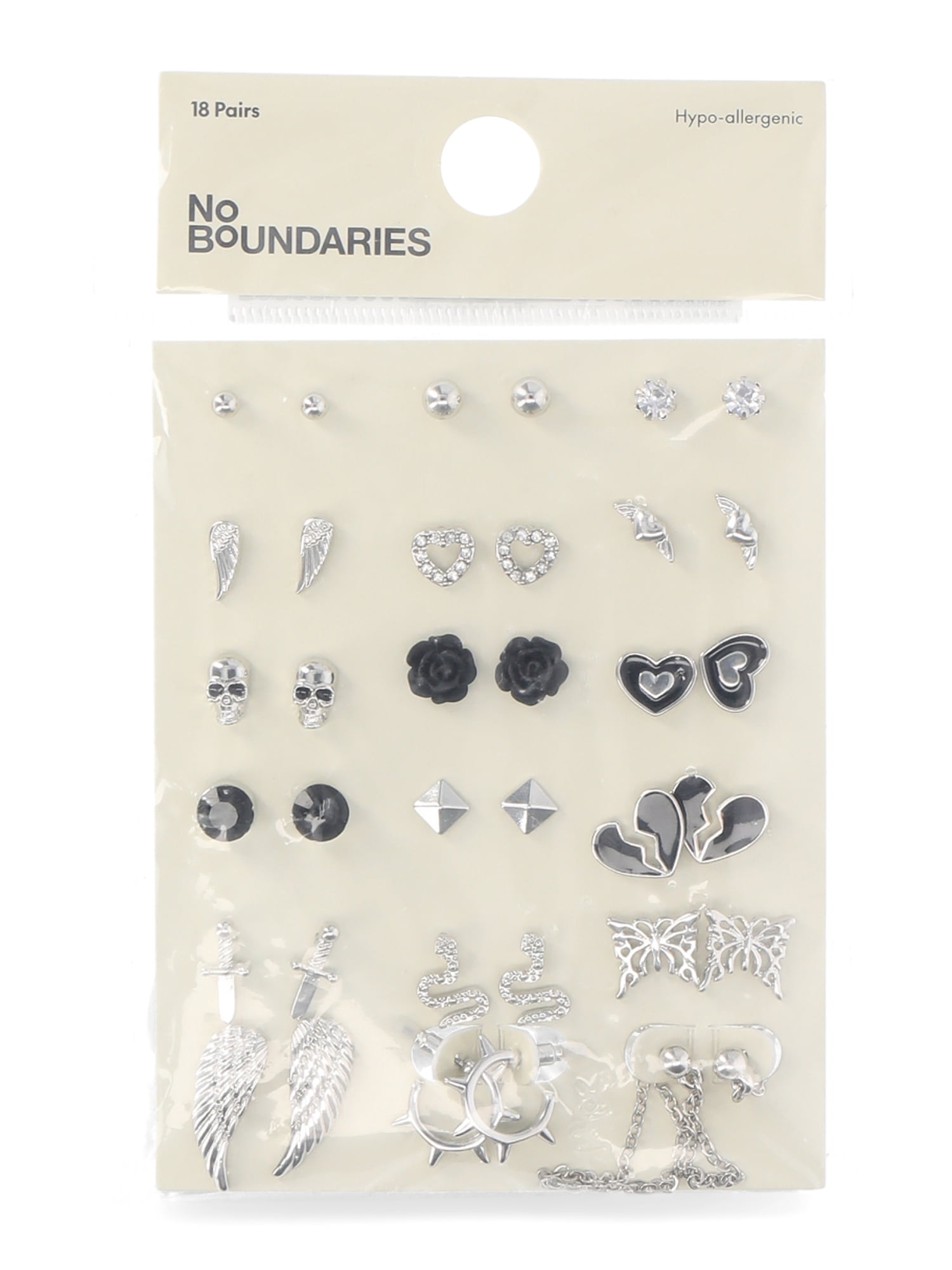 No Boundaries Hearts and Angel Wings Earrings, 18-Pack, Womens