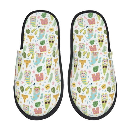 Balery Summer Beach Gnomes Slient Indoor Furry Fleece Comfort House Shoes Soft Non-Slip Home Shoes Cotton slippers House Slippers-- Large