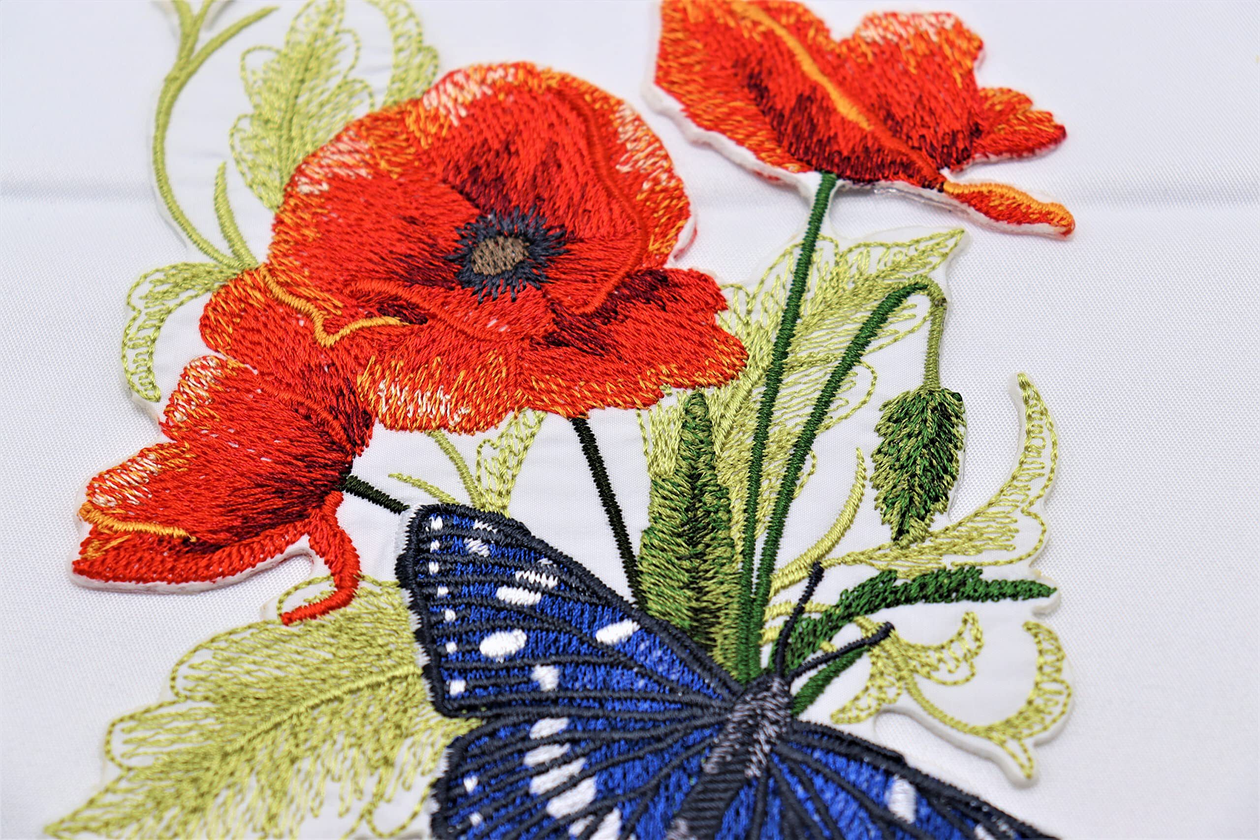Southern White Admiral butterfly And Poppies Embroidered Iron on patch