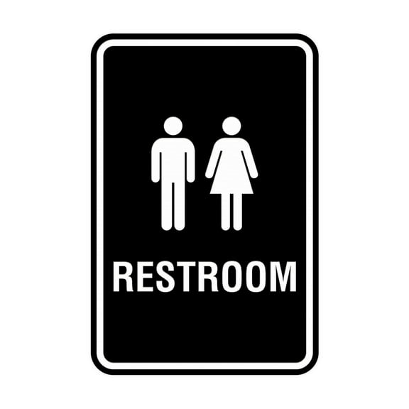 Portrait Round Unisex Restroom Sign (Black) - Small 4" x 6"