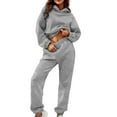 thumbnail image 2 of Workout Sweatsuits for Women 2 Piece Spring Fall Outfits Cropped Hooded Sweatshirts Elastic Waistband Joggers Lounge Sets, 2 of 8