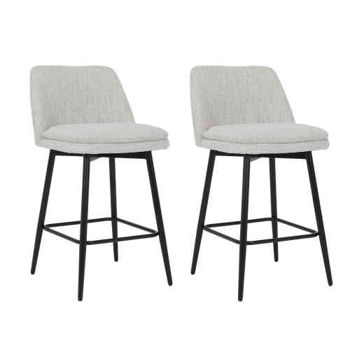 Cterwk Set of 2 Linen Counter Height Bar Stools with Metal Legs, Upholstered Barstools Counter Stools for Kitchen Island, White
