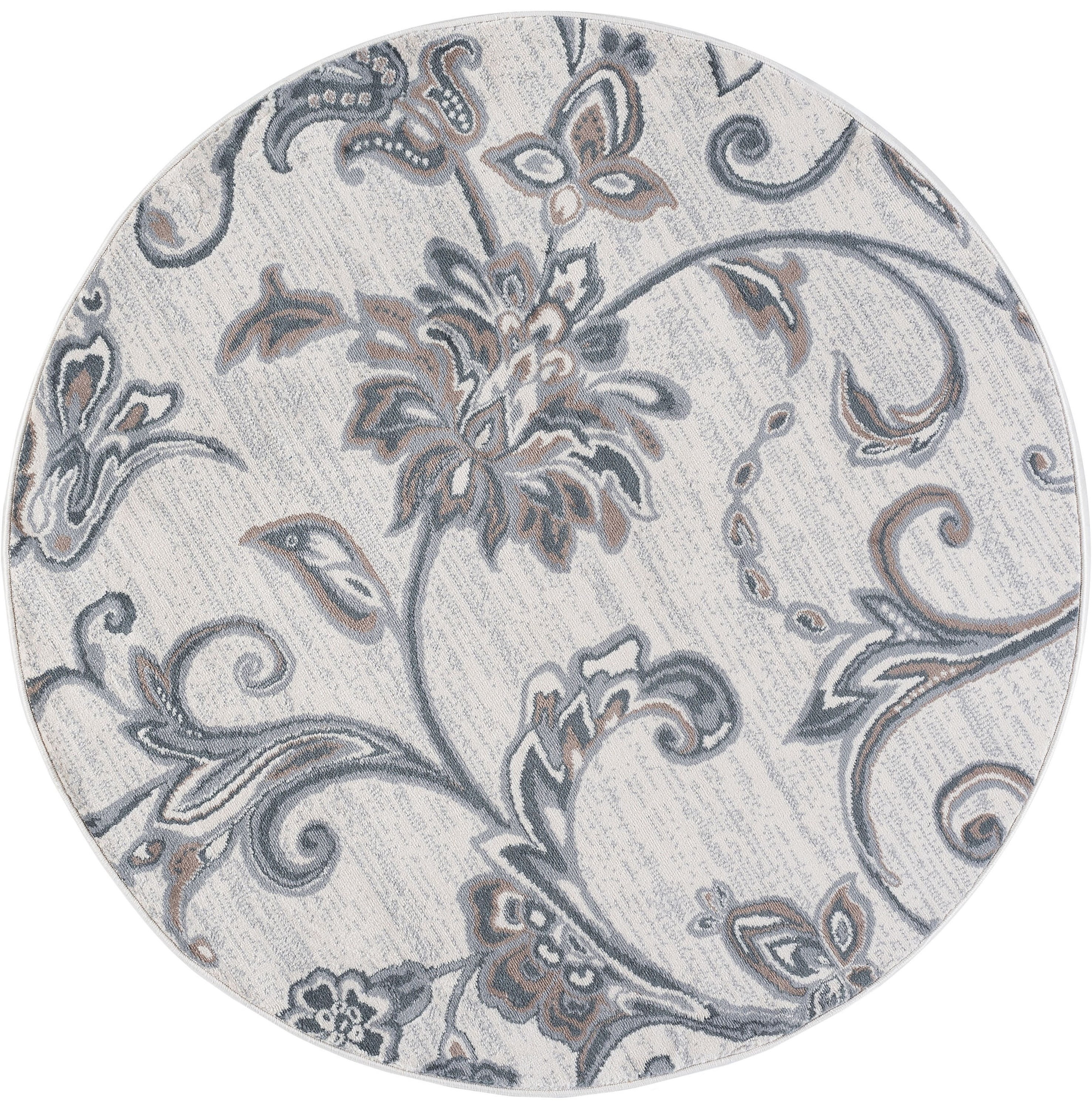 Madison Transitional 5' Round Cream and Gray Polypropylene Indoor Area Rug