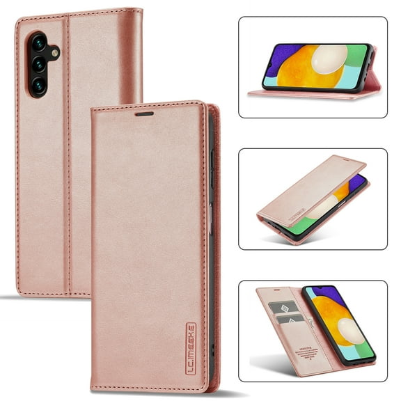 Dteck Case for Samsung Galaxy S23 FE,Shockproof Durable PU Leather Card Slot/Cash Pocket Wallet Case Rubber Kickstand Full Body Protective Cover,Rosegold