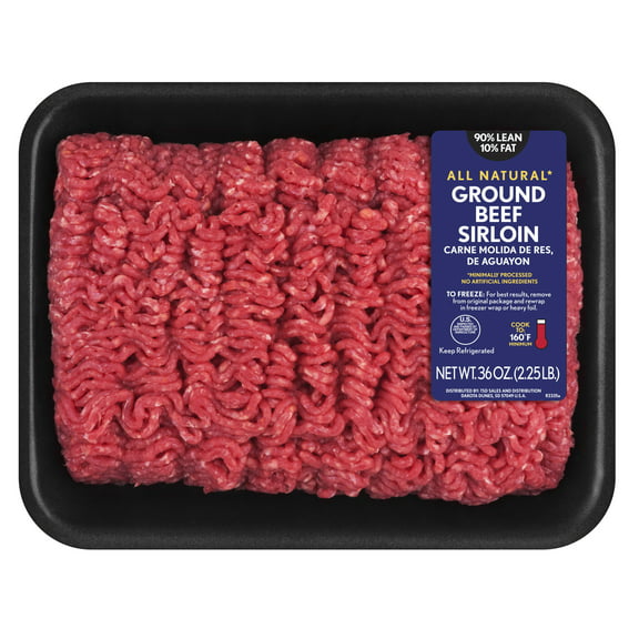 All Natural* 90% Lean/10% Fat Ground Beef Sirloin, 2.25 lb Tray