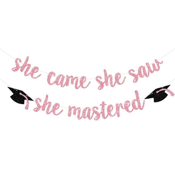 She Came She Saw She Mastered Banner, Girls Graduation Banner, She Mastered it, Girls Graduation Party Decorations, Pink Glitter