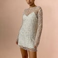 thumbnail image 2 of RYDCOT Long Sleeve Mini Dress for Women Sheer Mesh 2 Piece Skirt Set Crew Neck See Through Fashion Clubwear White, 2 of 6