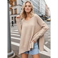 thumbnail image 3 of Women'S V Neck Oversized Sweaters Long Batwing Sleeve Split Hem Pullover Asymmetric Loose Casual Knit Tops Khaki L, 3 of 4