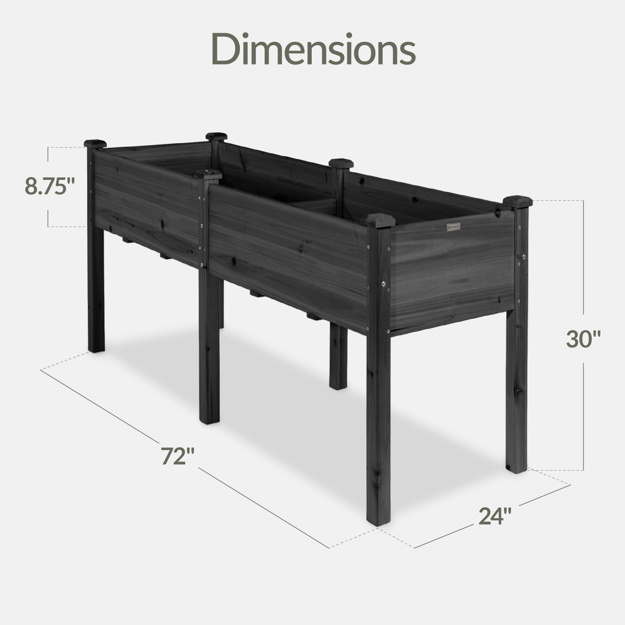 Best Choice Products 72x24x30in Raised Garden Bed, Elevated Wood Planter Box for Patio w/ Divider Panel - Black