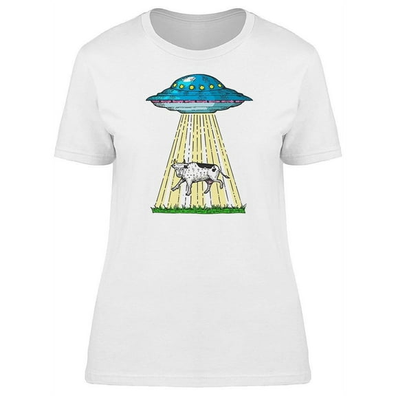 Funny Ufo With Cow Sketch T-Shirt Women -Image by Shutterstock, Female XX-Large