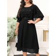 thumbnail image 5 of Black Plus Size Elegant Party Rhinestone Embellished Dress With Cap Sleeves And Belted Waist, 5 of 8