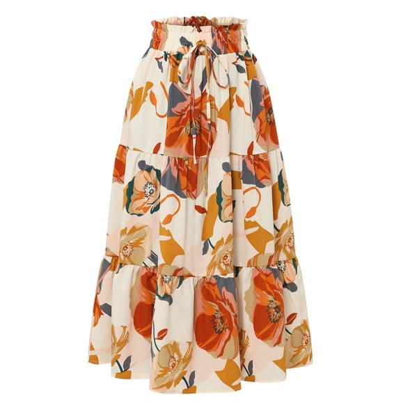 Women's Summer Maxi Skirt Boho Fashion Long Floral Print High Waist A-Line Beach Skirt for Vacation Outfits and Trendy Casual Wear