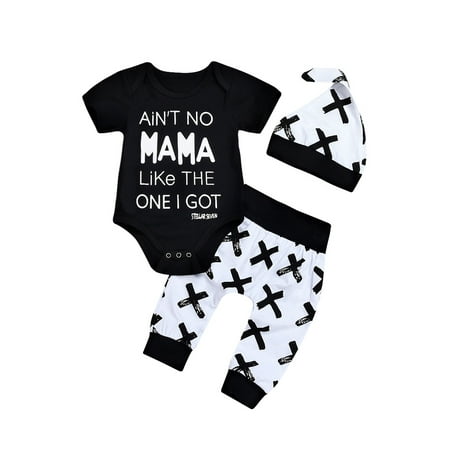 

Newborn Baby Boy Clothes Baby Letter Print Romper+Long Pants+Hat 3PCS Outfits Set