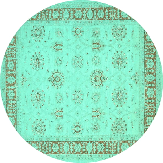 Ahgly Company Indoor Round Oriental Turquoise Blue Traditional Area Rugs, 6' Round