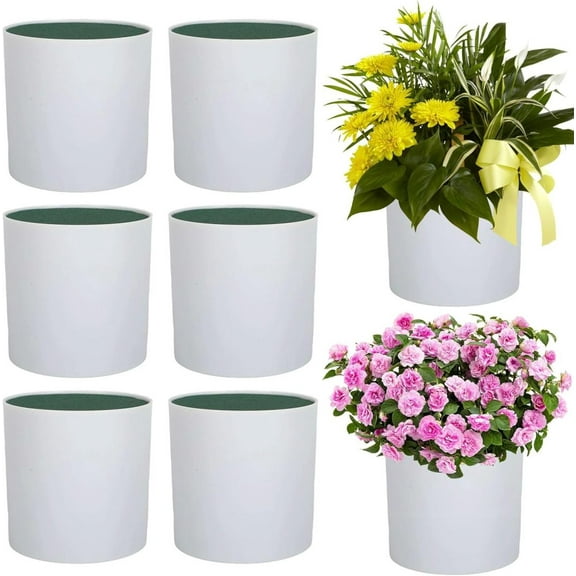 6 Pcs Plastic Flower Boxes for Arrangements 5 x 5 Inch Cylinder Planter Box Floral Centerpiece Containers with Removable Foam Blocks for Wedding Home Garden Craft Decor