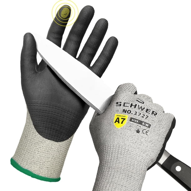 Guantes de trabajo resistentes a cortes Schwer PR3727 ANSI A7 M, 6 pares