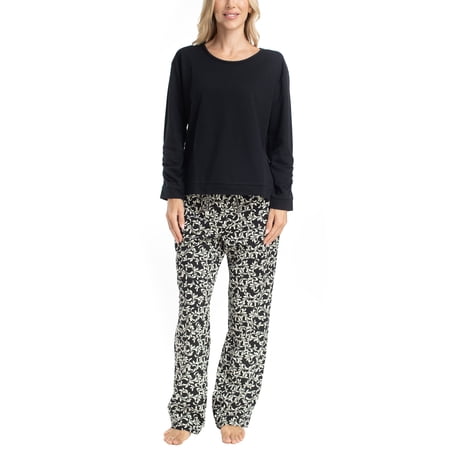 MUK LUKS Womens Pajama 2-Piece Set Super Soft Long Sleeve Shirt and Pants Sweater Weather Pijama De Mujer Black Vine XL