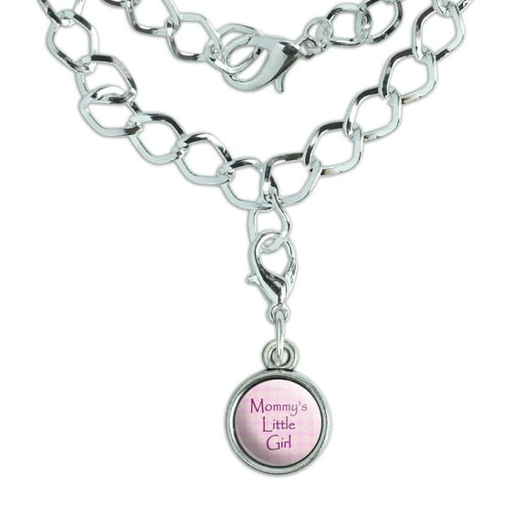 Mommy's Little Girl Pink with Flowers Silver Plated Bracelet with Antiqued Charm