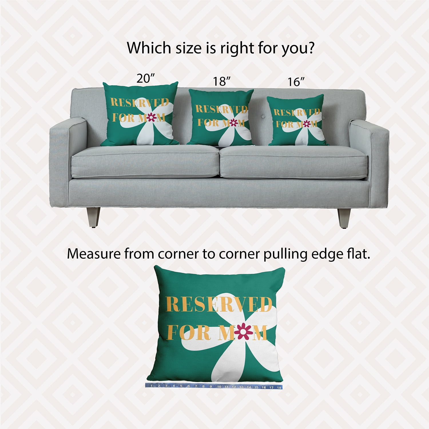 18" x 18" Simply Daisy Reserved for Mom with Flowers Indoor/Outdoor Pillow, Kelly Green Qty 1