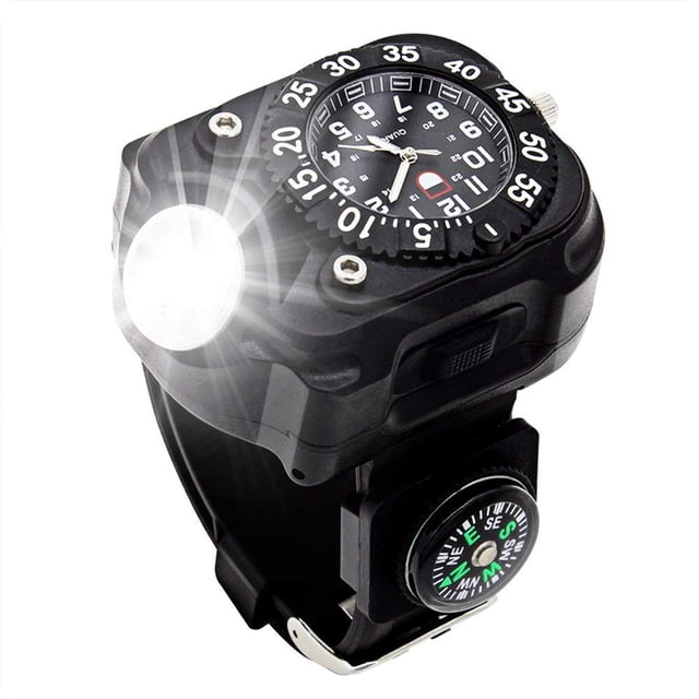 Reloj LED recargable 350lm NikouMX luz de muñeca resistente al agua linterna con brújula para correr al aire libre senderismo Camping