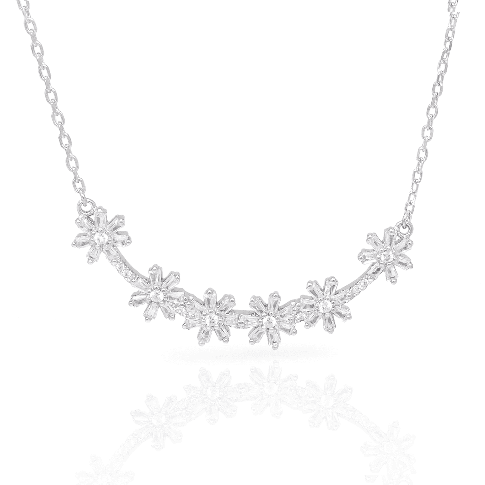 Tilo Jewelry Solid 925 Sterling Silver Daisy Flower Frontal Necklace with Cubic Zirconia CZ Stones | Women & Unisex | Adjustable 16 Inch to 18 Inch Cable Chain