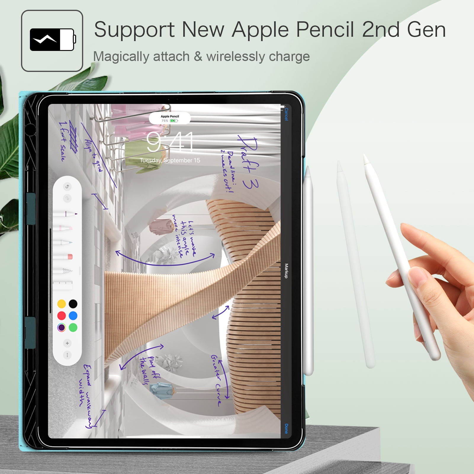 Fintie Folio Case w/ Pocket for iPad Pro 12.9 (2021/2020/2018) - Multi-Angle Smart Stand Cover w/Pencil Holder, Auto Sleep/Wake for iPad Pro 12.9" 5/4th/3rd Generation