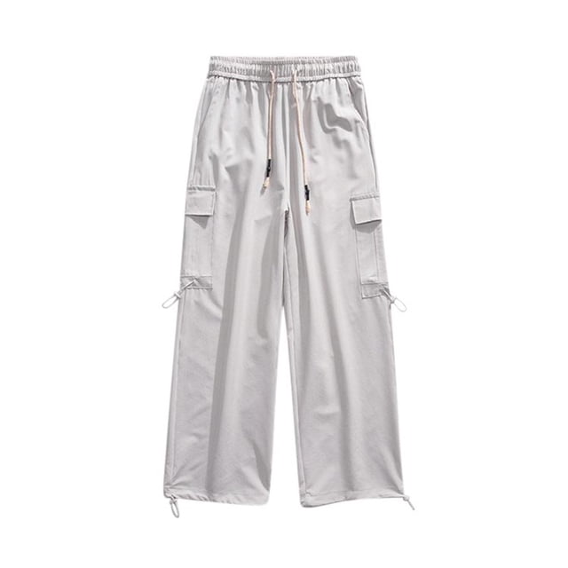 AherBiu Plus Size Cargo Pants for Men Wide Leg Drawstring Elastic Waisted Pants with Multi Pockets Outdoor Casual Trousers
