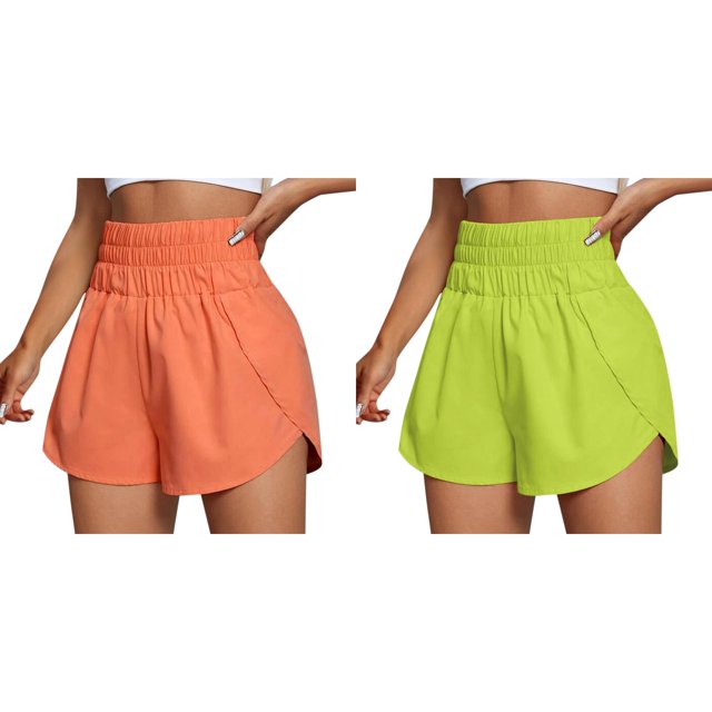 (2-Pack) Rinsvye Womens Athletic Workout Running Yoga Shorts High Waist Stretchy Shorts For Gym Fitness Activities