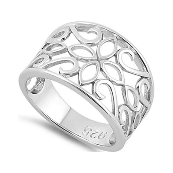 925 Sterling Silver Platinum Plated Elegant Flower Women Valentines Day Gifts Ring