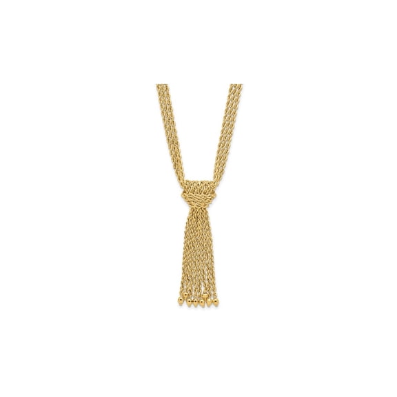 14K Yellow Gold Multi-Strand Rope with Drop Knot and Beads Necklace (18 inches) for Women