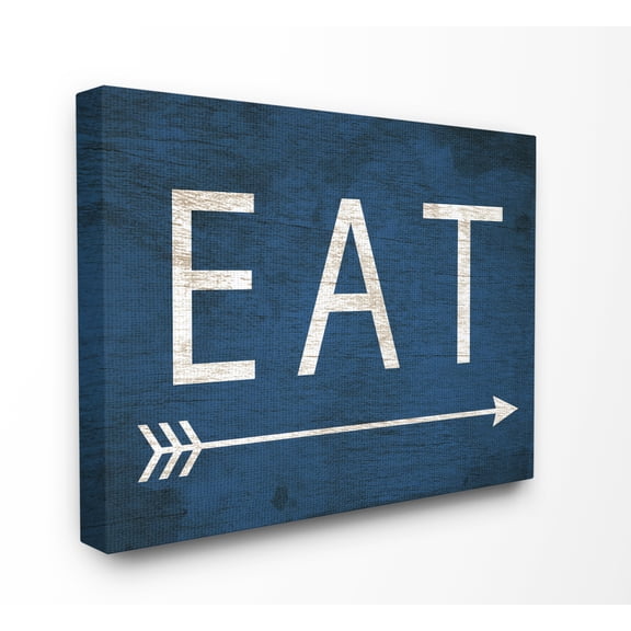 Stupell Industries Eat With Arrow Blue Typography Painting Gallery Wrapped Canvas Art Print Wall Art, 30 x 40