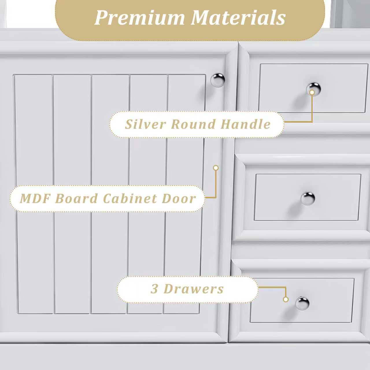 MAYEERTY 36" Bathroom Vanity without Sink 1 Cabinet 3 Drawers Solid Wood Frame MDF White