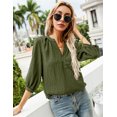 thumbnail image 5 of ZHENWEI Women's 3/4 Sleeve Henley V-Neck Button up Pleated Back Blouses Swiss Dot Blouse Tops Shirts, 5 of 7