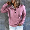 thumbnail image 3 of QUYUON Tunic Sweatshirt Women Casual Button V Neck Hoodies Solid Color Long Sleeve Hooded Sweatshirt Drawstring Pockets Hoodie Pullover Tops Blouse Shirts Fall Sweatshirts Sweater Coat Pink XXL, 3 of 5
