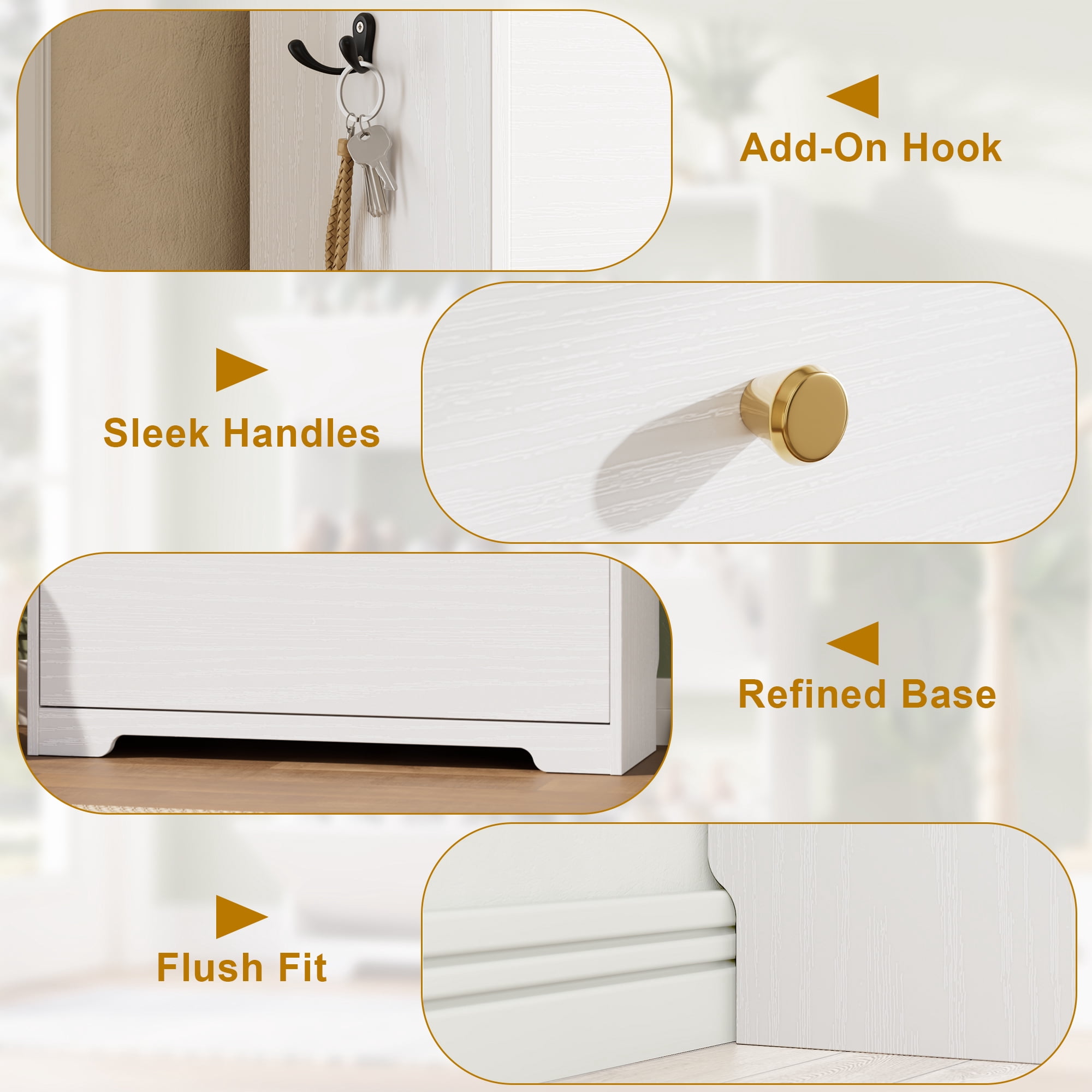 Skyhill Shoe Cabinet with 3 Flip Drawers,Modern Shoe Organizer for Entryway,White