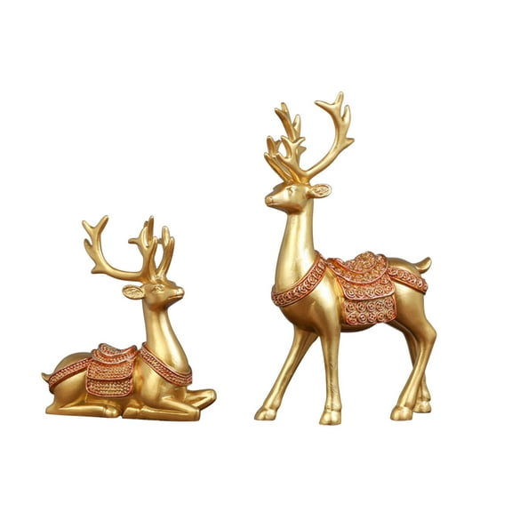 Anckoeil Decoration Ornaments 2Pcs Resin Deer Sculptures, Reindeer Decorations Indoor, Elegant Christmas Deer Statue Home Decor Accents, For Living Room, Bedroom Office And Shelf