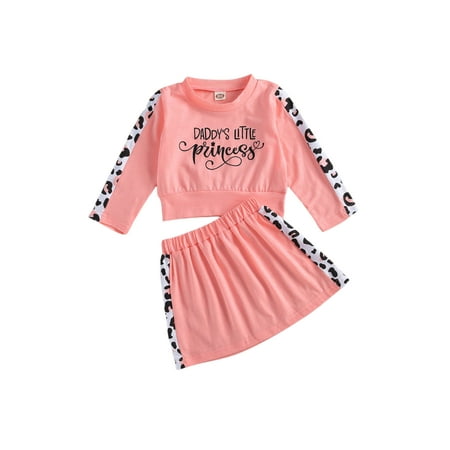 

Bmnmsl Kids Sets Leopard And Letter Printed Long Sleeve Top Short Skirt