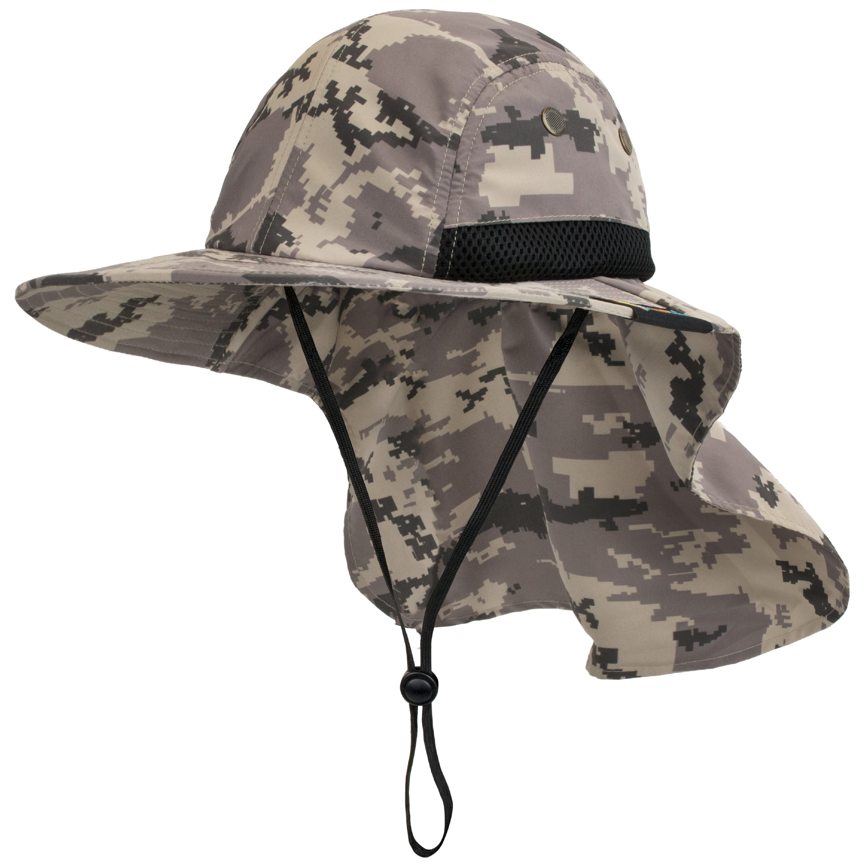 Men Wide Brim Camouflage Cap Outdoor Sun Protection Face Neck Cover Fishing Hat 