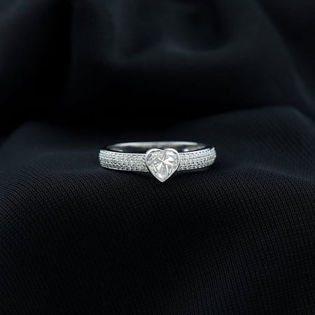 Silvago Jewel 14K White Gold Over Ring - 1.2 Ct Heart Cut Diamond Rings - Multi Diamond Engagement Wedding Rings - Anniversary Gifts for Wife - Heart Christmas Special Gift for Her - Proposal Band