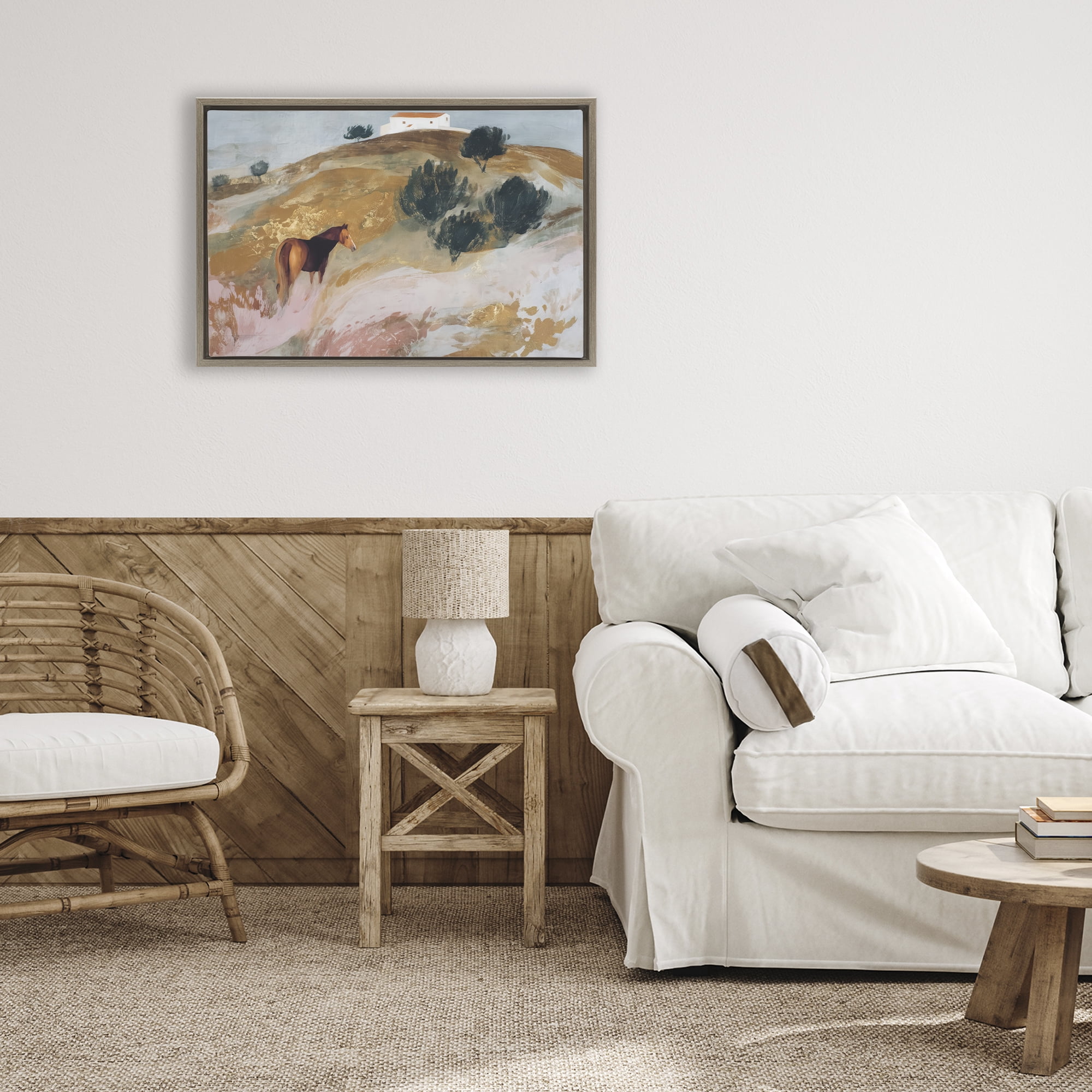 Stupell Industries Horse in Tuscan Countryside Brown Framed Floater Canvas Wall Art, design by Chromatic Storm Studio