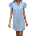 thumbnail image 2 of Women Dresses Women's Solid Color V-neck Short Sleeved Fashionable Loose Dress Summer Dresses for Women 2025 Blue S, 2 of 6