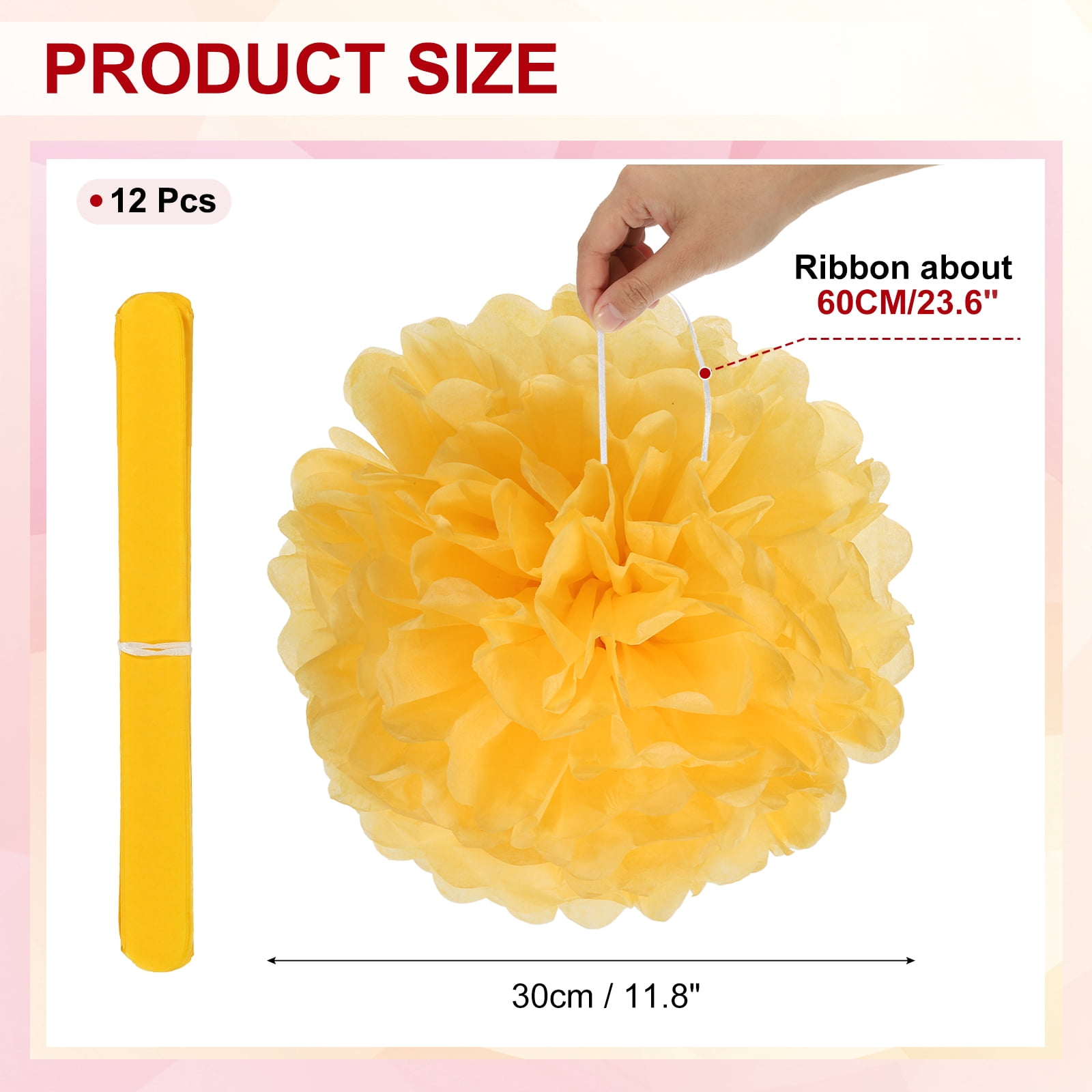 12inch Tissue Paper Pom Poms, 12PCS Pom Poms Paper Flowers Ball Tissue Paper Flowers for Wedding Bridal Shower Birthday Bachelorette Party Backdrop Decoration, Yellow