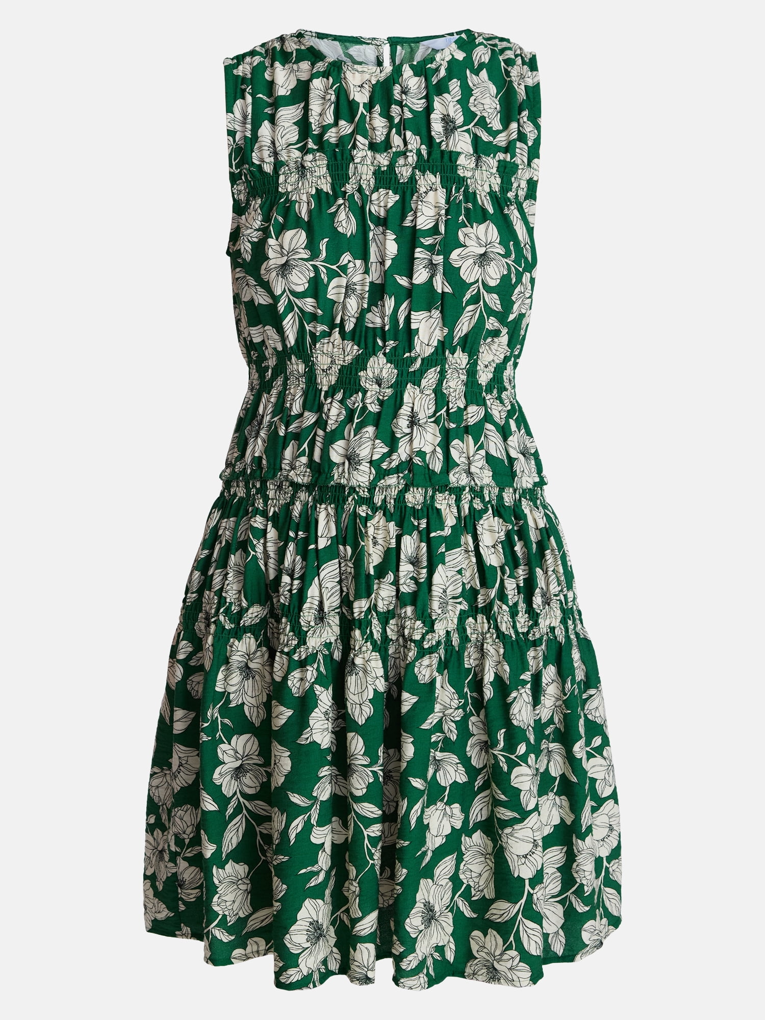 Time and Tru Women's Plus Size Smocked Sleeveless Mini Dress, Sizes 1X-4X