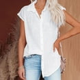 thumbnail image 4 of Dazajoo Tshirt Clearance Sale Womens Cap Sleeve Solid Color Shirts Summer Button Down Cotton Linen Tunics Tops for Women 2024 Dressy Casual Lapel Neck Tee Blouse,White,XXXXL, 4 of 6