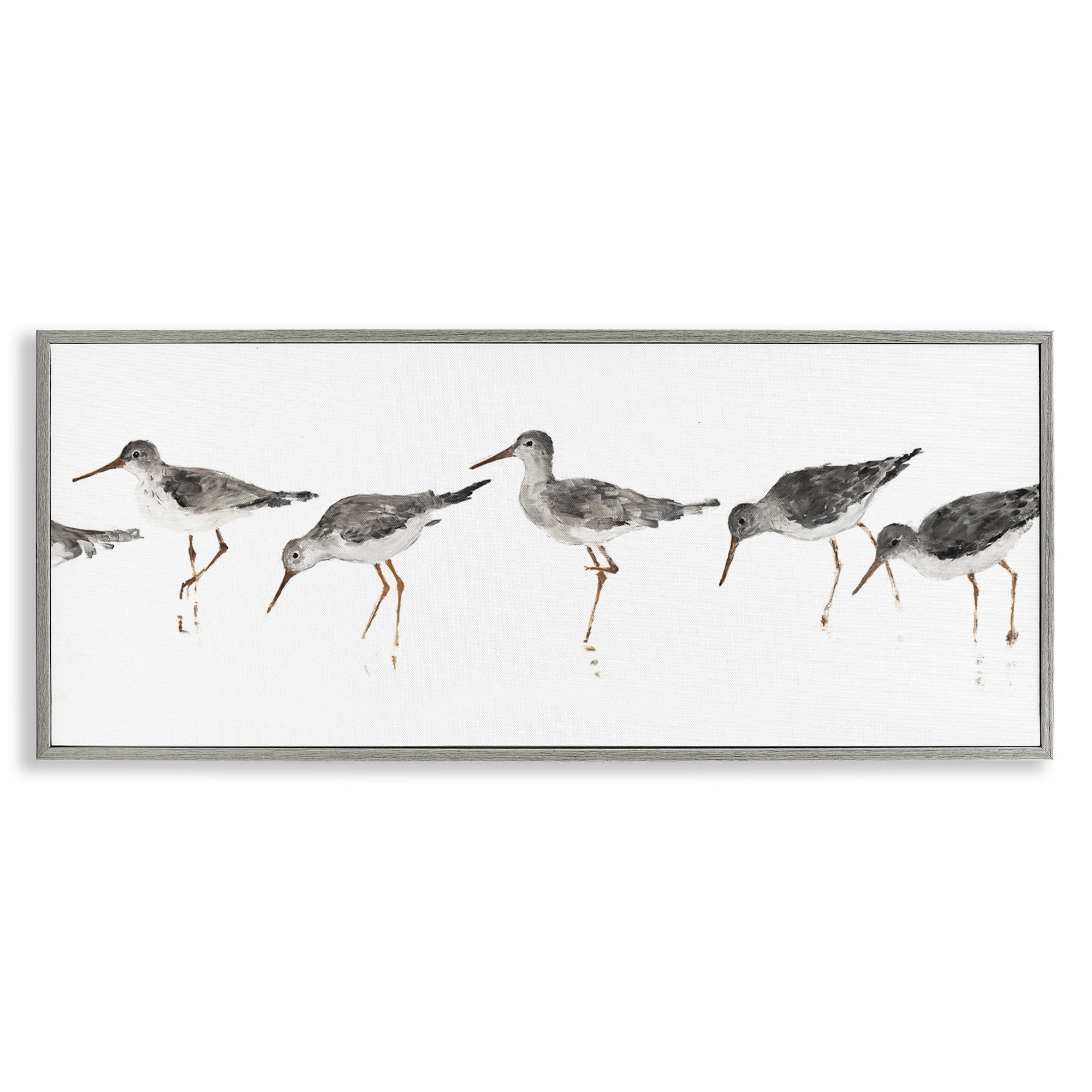 Stupell Industries Beach Bird Sandpipers Minimal Grey White Painting Animals & Insects Painting Gray Framed Art Print Wall Art, 13 x 30