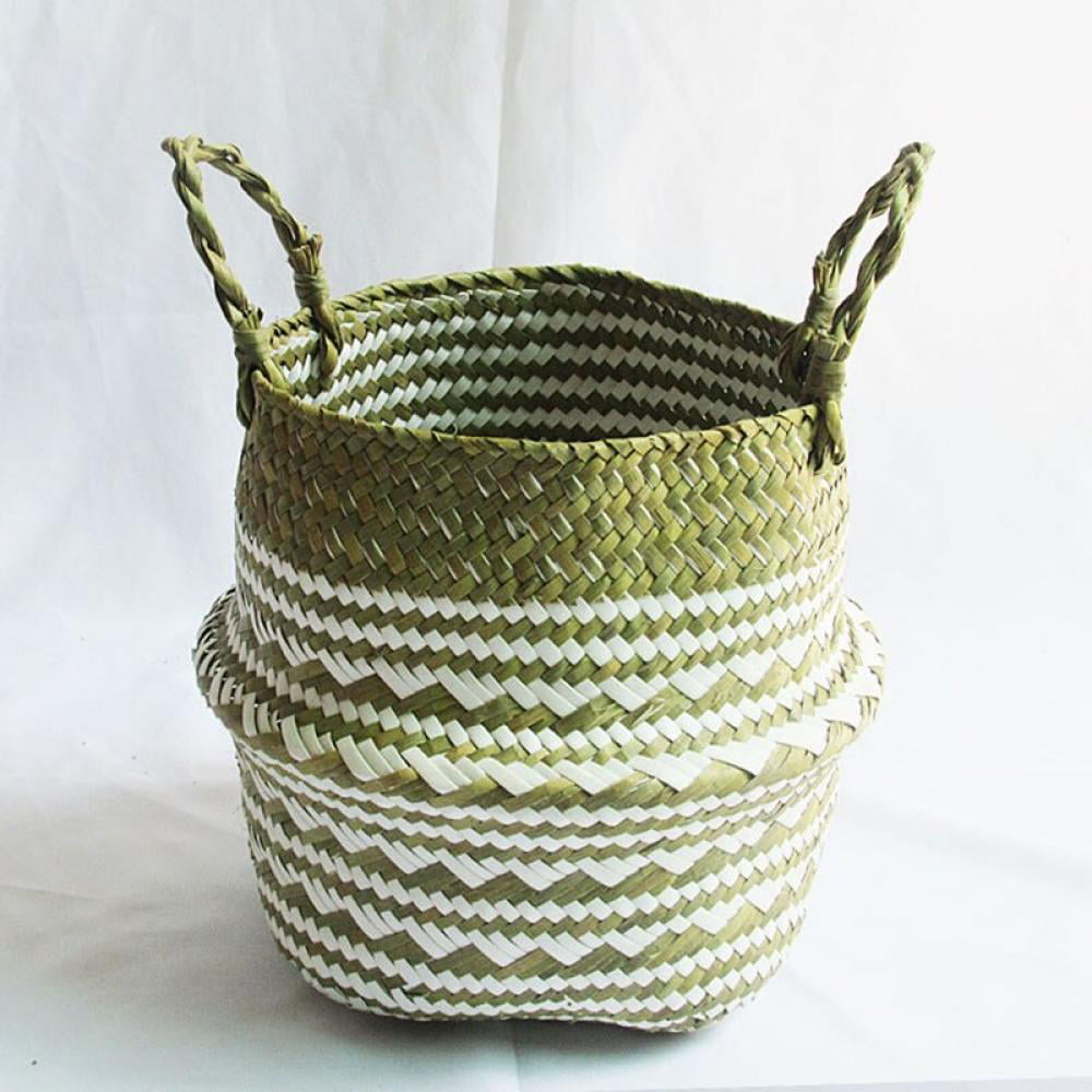 Multicolor Foldable Seagrass Belly Basket Plant Pot Laundry Bag Garden Decor Hot 