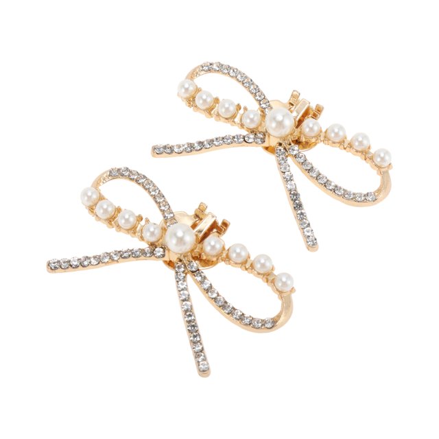Accesorios de calzado Unique Bargains 2 Pcs, lazo de perlas de moda con clip desmontable, decoraciones para zapatos en tono dorado