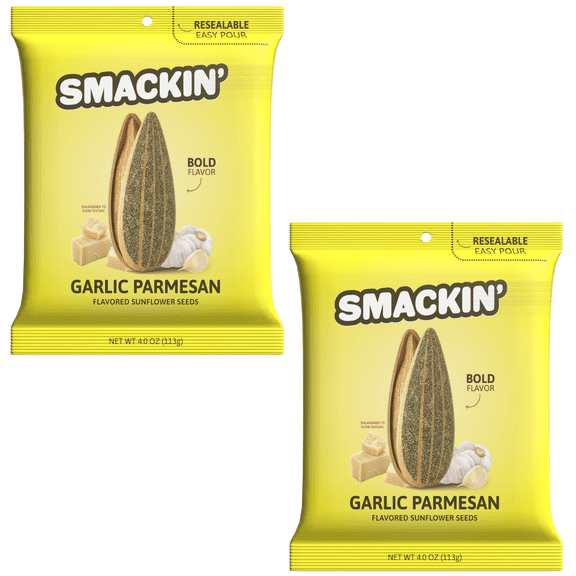 Smackin Sunflower Seeds Garlic Parmesan Flavor – 2 Pack (4oz Each) Roasted & Seasoned Sunflower Seeds Savory Snack, Keto Friendly, Low Carb, High Protein