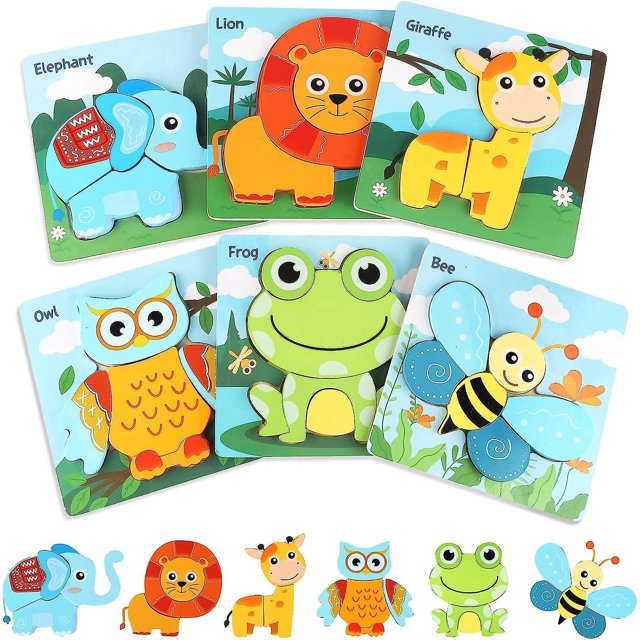 Juguetes para niños pequeños, rompecabezas de madera para niños, rompecabezas de aprendizaje educativo de 3 años, regalos de juguete para niños, paquete de 6